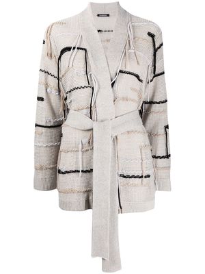 Canessa striped open-knit belted cardigan - Neutrals