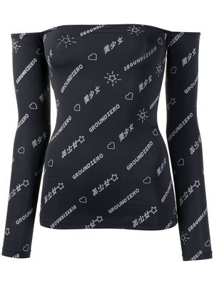 Ground Zero off-the-shoulder logo-print top - Black