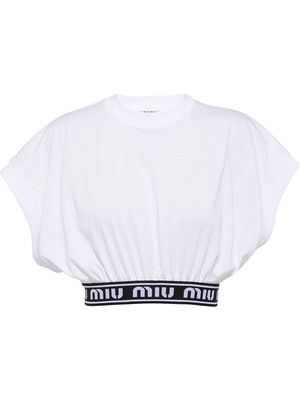 Miu Miu logo-tape jersey T-shirt - White