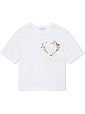 Dolce & Gabbana Kids floral-embroidered T-shirt - White