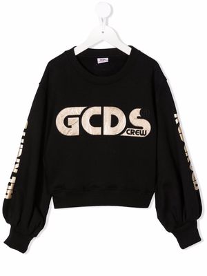 Gcds Kids logo-embroidered cotton sweatshirt - Black