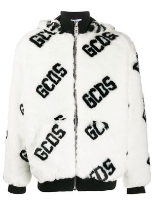 Gcds faux-fur logo hooded jacket - White