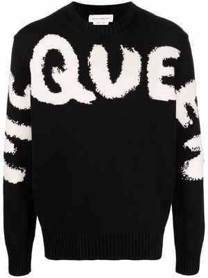 Alexander McQueen intarsia-knit cotton jumper - Black