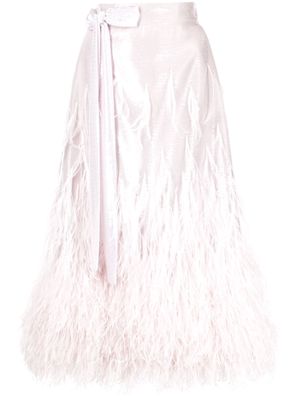 Rochas feather-embellished bow detail skirt - Pink