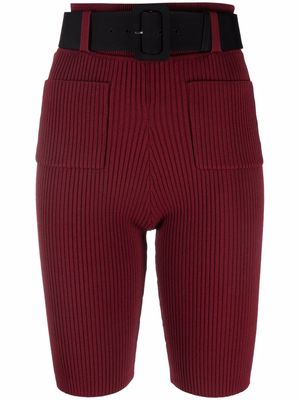 Self-Portrait ribbed-knit belted shorts - Red