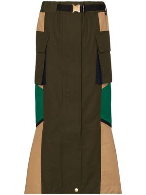 sacai panelled zipped high-waisted skirt - Green