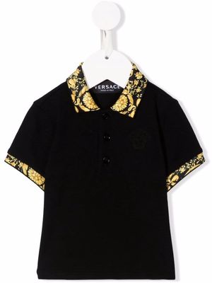 Versace Kids Barocco-print cotton polo shirt - Black