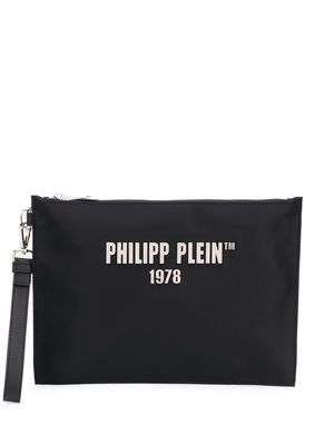 Philipp Plein logo-print zipped clutch bag - Black
