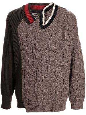 Kolor asymmetric patchwork jumper - Brown