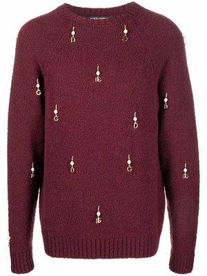 Dolce & Gabbana embellished crew-neck knitted jumper - Red