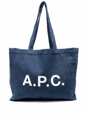 A.P.C. logo-print denim tote bag - Blue