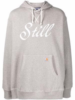 Junya Watanabe MAN slogan-print cotton hoodie - Grey