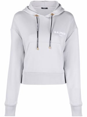 Balmain logo print cropped hoodie - Grey