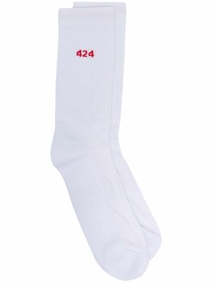 424 ribbed intarsia-knit logo socks - White