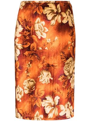 Kwaidan Editions velvet floral print midi skirt - Orange