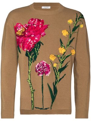 Valentino floral intarsia knit jumper - Brown
