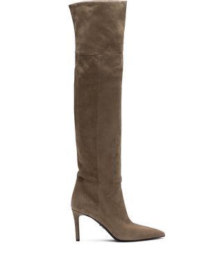 Prada pointed toe thigh-length boots - Brown