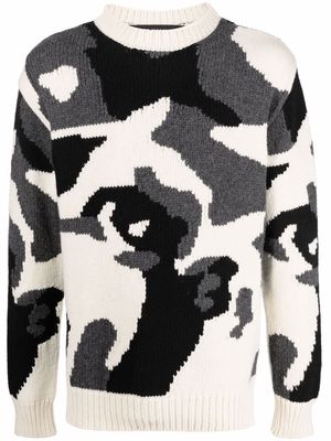 Les Hommes camouflage-knit wool jumper - White
