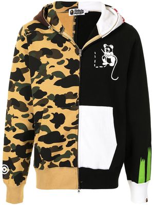 A BATHING APE® panelled camouflage print zip-up hoodie - Yellow
