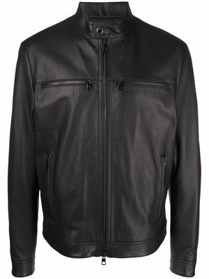 Michael Kors high-neck leather biker jacket - Black