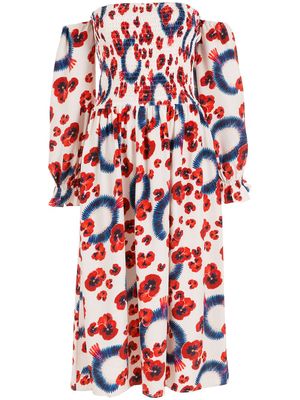 Isolda Iman floral print off shoulder dress - White