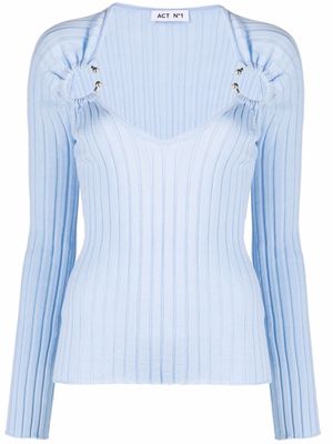 Act N°1 barbell-embellished ribbed-knit top - Blue