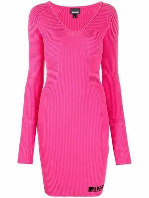 Just Cavalli ribbed knit intarsia-logo dress - Pink
