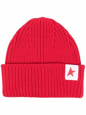 Golden Goose logo-patch ribbed beanie - Red