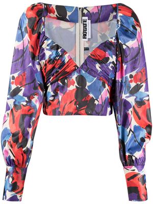 ROTATE abstract print sweetheart neck blouse - Blue