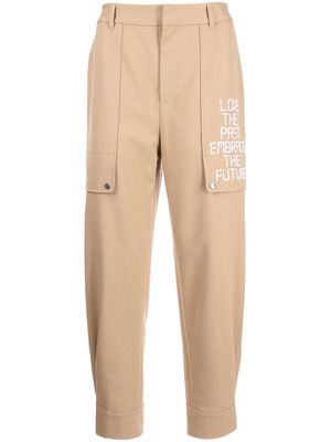 Ports V slogan-embroidered tapered trousers - Brown