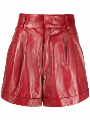 Manokhi pleat-detail leather shorts - Red