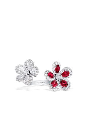 David Morris 18kt white gold Miss Daisy Double Flower ruby and diamond ring - Silver