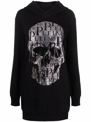 Philipp Plein rhinestone skull hooded dress - Black