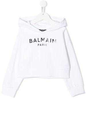 Balmain Kids logo print hoodie - White