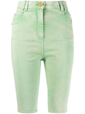 Balmain acid wash knee-length denim shorts - Green