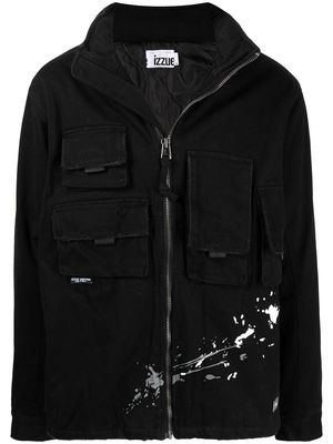 izzue paint splatter detail hooded jacket - Black