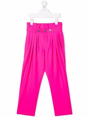 Balmain Kids pleat-detail belted trousers - Pink