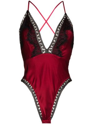 Sleeping with Jacques Freya lace-trim bodysuit - Red