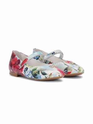 Dolce & Gabbana Kids floral-print ballerina pumps - Blue