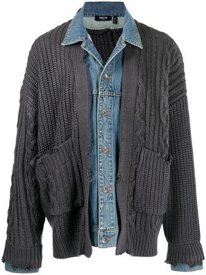 FIVE CM denim-layered knitted cardigan - Grey