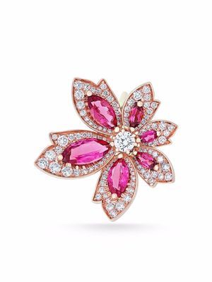 David Morris 18kt rose gold Palm flower rubellite and white diamond ring - Pink