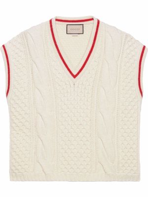 Gucci cable-knit V-neck vest - White