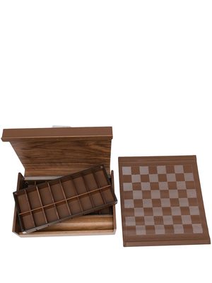Pinetti leather-trim wood storage tray - Brown