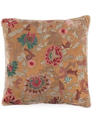 Anke Drechsel floral-embroidered silk-velvet cushion - Brown