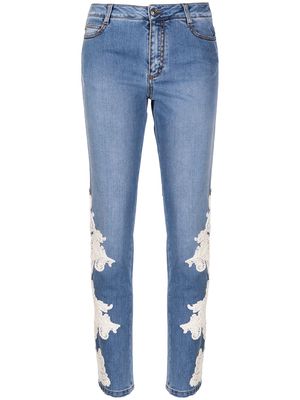 Ermanno Scervino lace-appliqué skinny jeans - Blue