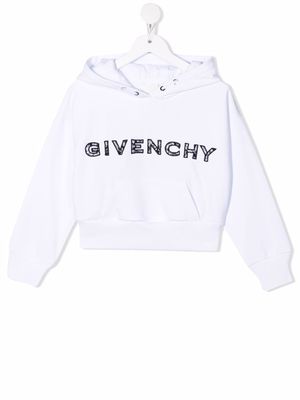 Givenchy Kids lace logo-embroidered cropped hoodie - White