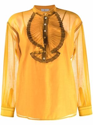 Tory Burch pleat-detail long-sleeved shirt - Yellow