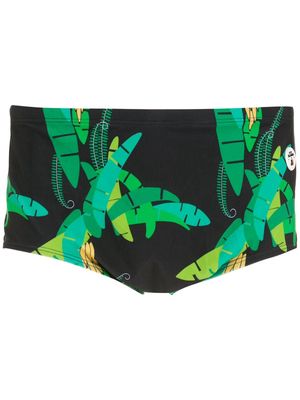Amir Slama leaf-print swimming trunks - Black