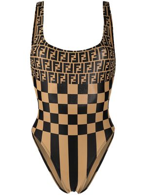 Fendi Pre-Owned 1990-2000s Zucca check-print swimsuit - Brown