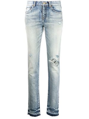 Saint Laurent ripped-detail slim-fit jeans - Blue
